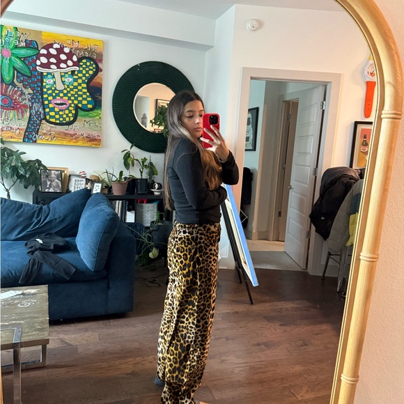 Zara Leopard Print Wide-Leg Jeans - Brown, Black, Cream - Picture 3 of 5